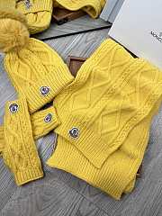 Fortok Moncler Scarf + Hat With Wool Ball + Gloves Set Yellow - 2