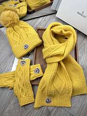 Fortok Moncler Scarf + Hat With Wool Ball + Gloves Set Yellow - 5
