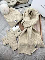 Fortok Moncler Scarf + Hat With Wool Ball + Gloves Set Beige - 1