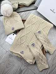 Fortok Moncler Scarf + Hat With Wool Ball + Gloves Set Beige - 3