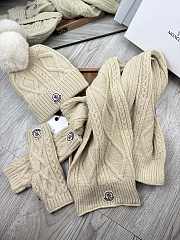 Fortok Moncler Scarf + Hat With Wool Ball + Gloves Set Beige - 4