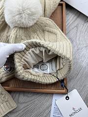 Fortok Moncler Scarf + Hat With Wool Ball + Gloves Set Beige - 6