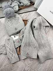 Fortok Moncler Scarf + Hat With Wool Ball + Gloves Set Grey - 1