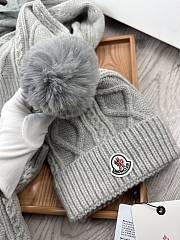 Fortok Moncler Scarf + Hat With Wool Ball + Gloves Set Grey - 6