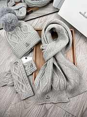 Fortok Moncler Scarf + Hat With Wool Ball + Gloves Set Grey - 4