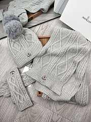 Fortok Moncler Scarf + Hat With Wool Ball + Gloves Set Grey - 3