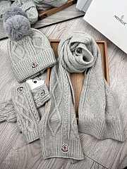 Fortok Moncler Scarf + Hat With Wool Ball + Gloves Set Grey - 2