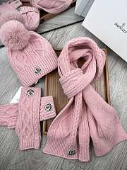Fortok Moncler Scarf + Hat With Wool Ball + Gloves Set Pink - 1