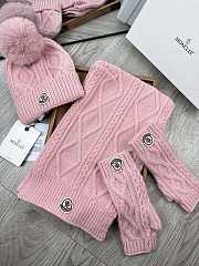 Fortok Moncler Scarf + Hat With Wool Ball + Gloves Set Pink - 6