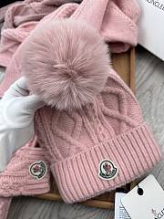 Fortok Moncler Scarf + Hat With Wool Ball + Gloves Set Pink - 5