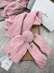 Fortok Moncler Scarf + Hat With Wool Ball + Gloves Set Pink - 4
