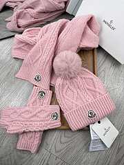 Fortok Moncler Scarf + Hat With Wool Ball + Gloves Set Pink - 3