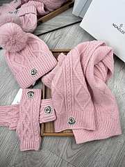 Fortok Moncler Scarf + Hat With Wool Ball + Gloves Set Pink - 2