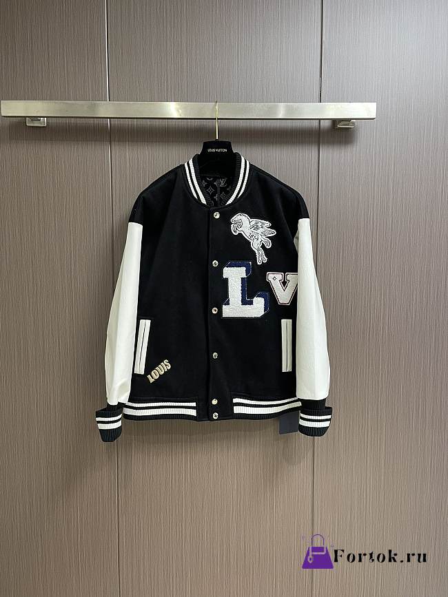 Fortok Louis Vuitton Signature Patch Varsity Jacket Black - 1