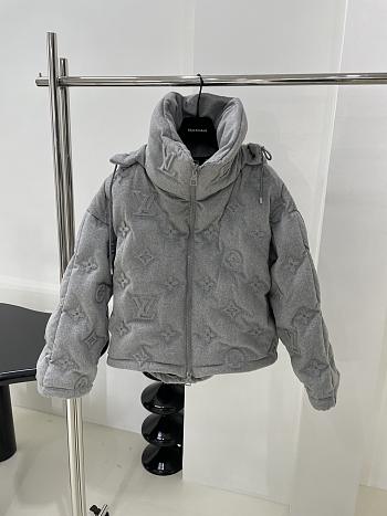 Fortok Louis Vuitton Monogram Laminated Down Hooded Jacket Grey