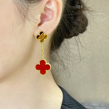 Fortok Van Cleef & Arpels Two Red & Gold Four-leaf Clover Earrings