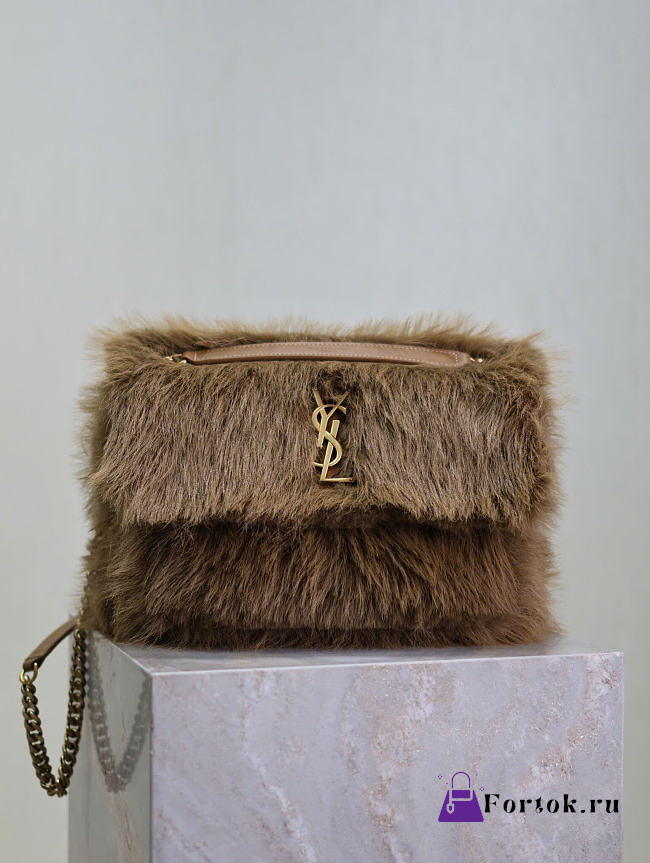 Fortok Saint Laurent Niki Shearling Shoulder Bag Brown 633158 28×20×8.5cm - 1