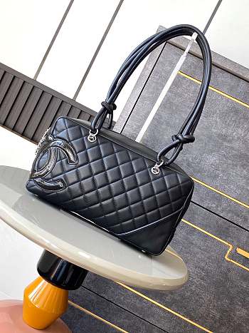 Fortok Chanel Cambon Bowling Bag Black 27x15x10cm 