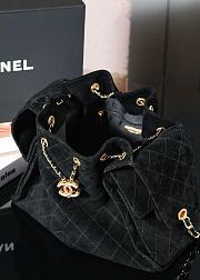 Fortok Chanel Drawstring Bag Black Suede 26x30x14cm - 6