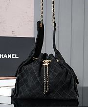 Fortok Chanel Drawstring Bag Black Suede 26x30x14cm - 2