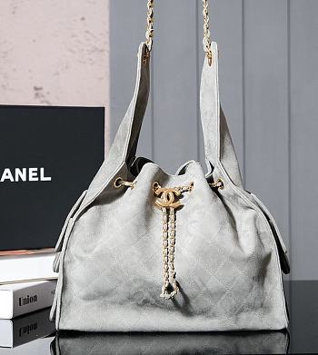Fortok Chanel Drawstring Bag Grey Suede 26x30x14cm