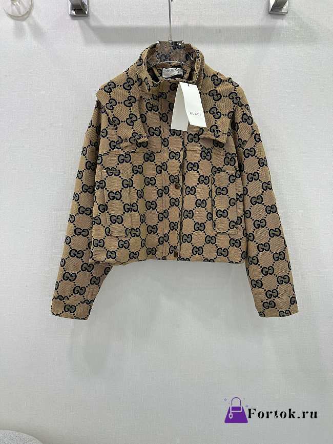 Fortok Gucci Hooded Doubel G Jacquard Jacket Beige - 1