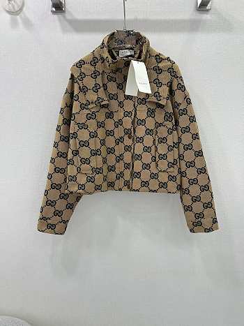 Fortok Gucci Hooded Doubel G Jacquard Jacket Beige
