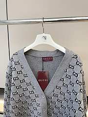 Fortok Gucci Old Flower Knitted Jacquard Cardigan Grey - 4