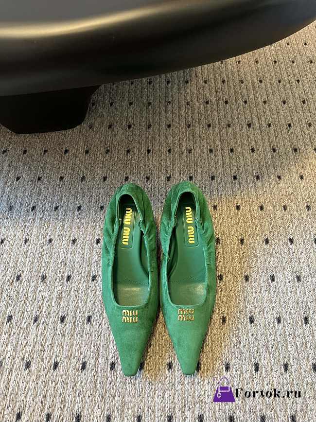 Fortok Miu Miu 25SS Pointed High Heels Green Suede - 1