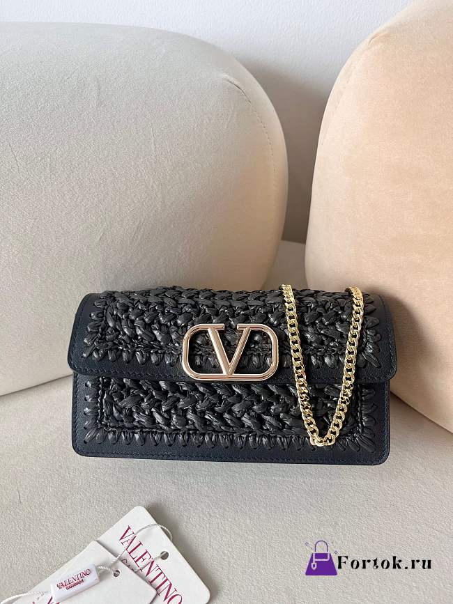 Fortok Valentino Raffia Chain Small Bag Black 20x10.5x4cm - 1