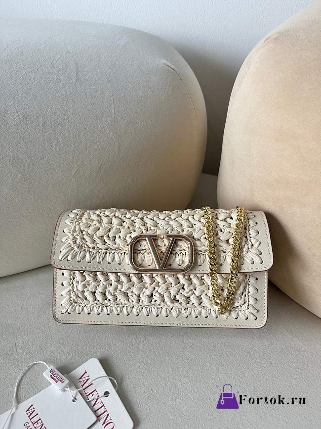 Fortok Valentino Raffia Chain Small Bag White 20x10.5x4cm - 1