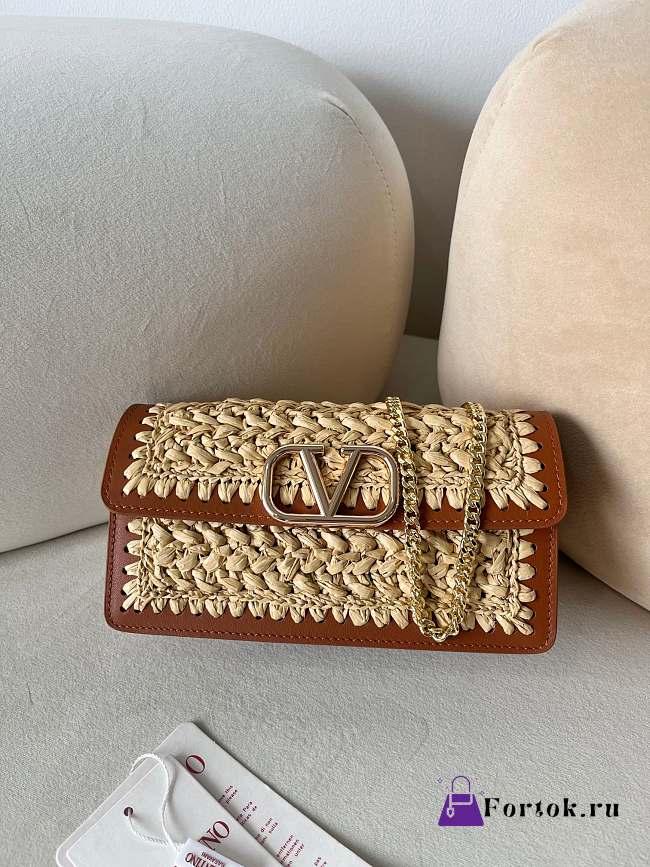 Fortok Valentino Raffia Chain Small Bag Beige 20x10.5x4cm - 1