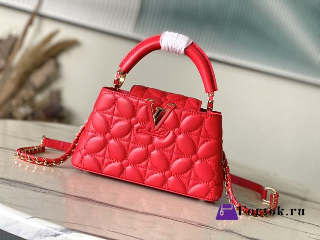 Fortok Louis Vuitton Capucines East-West Mini Bag Red Monogram Floral Motif M25332 22x12x8cm - 1