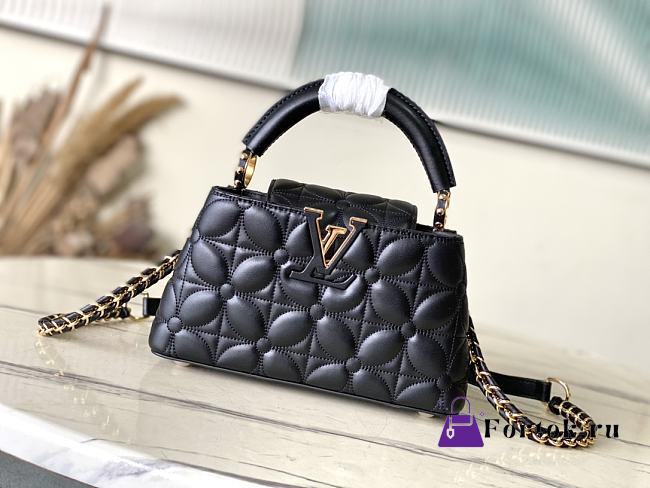 Fortok Louis Vuitton Capucines East-West Mini Bag Black Monogram Floral Motif M25332 22x12x8cm - 1
