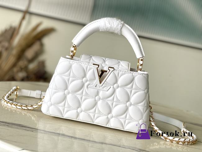 Fortok Louis Vuitton Capucines East-West Mini Bag White Monogram Floral Motif M25332 22x12x8cm - 1