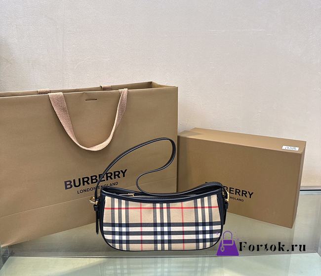Fortok Burberry Vintage Check Calfskin Sling Archive Beige Black 26x6x12cm - 1