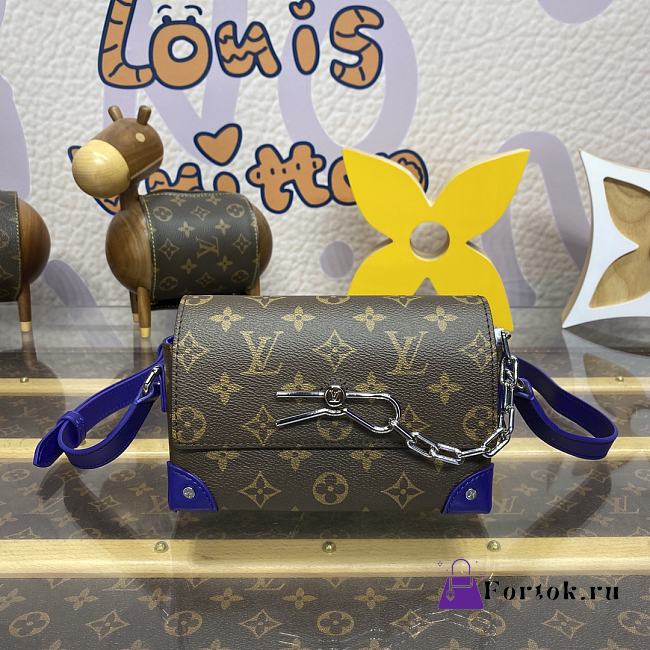 Fortok Louis Vuitton Steamer Bag Blue & Brown Monogram Macassar Canvas M12810 18x6.5x11cm - 1