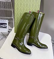 Fortok Gucci Horsebit Green Patent Leather Long Boots - 1
