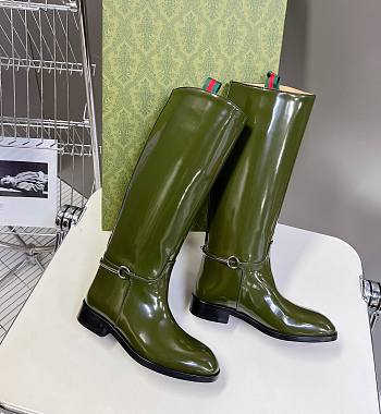 Fortok Gucci Horsebit Green Patent Leather Long Boots