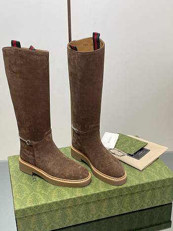 Fortok Gucci Slim Horsebit Boot Dark Brown Suede 