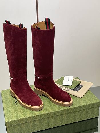 Fortok Gucci Slim Horsebit Boot Red Suede