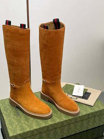 Fortok Gucci Slim Horsebit Boot Brown Suede