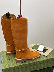 Fortok Gucci Slim Horsebit Boot Brown Suede - 6