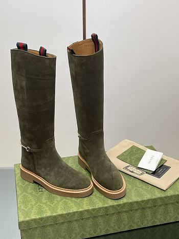 Fortok Gucci Slim Horsebit Boot Dark Green Suede