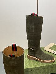 Fortok Gucci Slim Horsebit Boot Dark Green Suede - 6