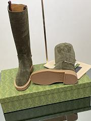 Fortok Gucci Slim Horsebit Boot Dark Green Suede - 4