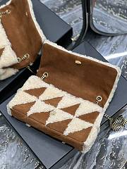 Fortok Saint Laurent Suede Shearling Patchwork Monogram Medium Jamie Brown Beige 515821 25x15x7.5cm - 6