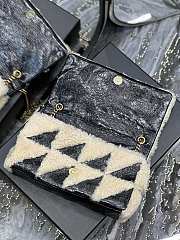 Fortok Saint Laurent Suede Shearling Patchwork Monogram Medium Jamie Black Beige 515821 25x15x7.5cm - 4