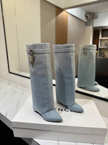 Fortok Givenchy Shark Lock Boots In Denim With Strass