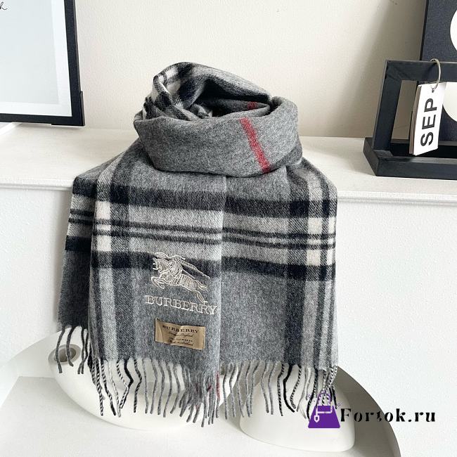 Fortok Burberry Classic Cashmere Plaid Scarf Grey 32x180cm - 1
